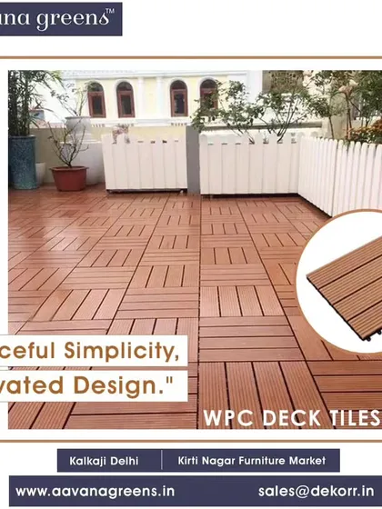 Graceful simplicity and elevated design define these WPC deck tiles. The natural wood look brings warmth to this balcony, creating a simple yet beautiful outdoor floor that is both stylish and low maintenance.