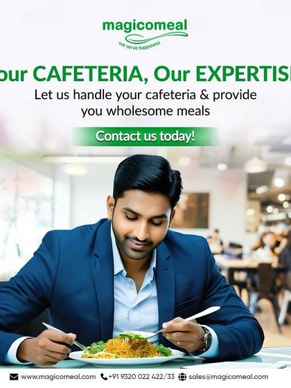Your cafeteria, my expertise. This image of a professional enjoying a meal in a bustling cafeteria setting reinforces my ability to manage your dining services and provide wholesome meals.