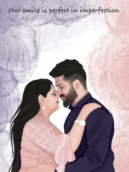 I create personalized digital portraits that capture special moments for couples. This illustration was designed with a soft watercolor background, perfect for an anniversary gift, a wedding invite, or a unique piece of art for your home.