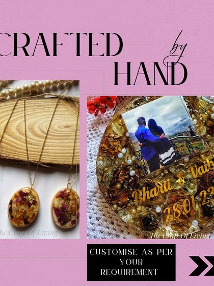 A promotional collage showing the variety of custom items I can create, from jewelry to decorative plates, all crafted by hand to meet your specific requirements.