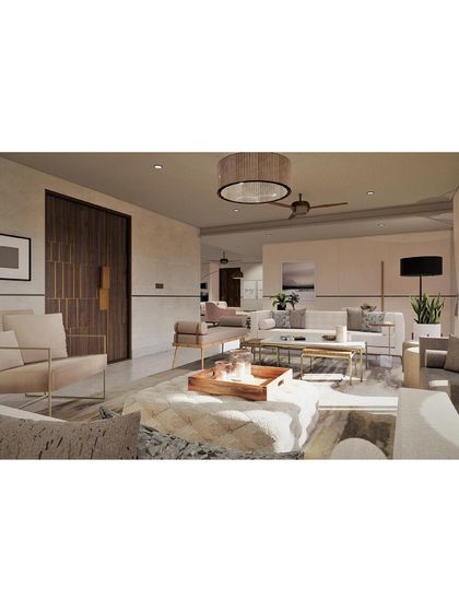 A living room render for 'Residence at Hutchins'.