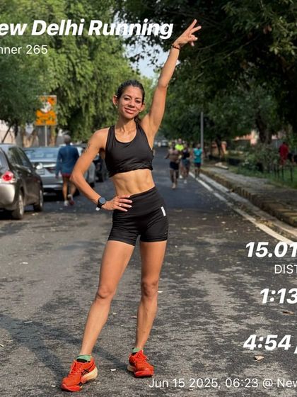 A 15km run in New Delhi, feeling strong and focused. My coaching helps you train smart in challenging conditions like humidity, so you're prepared for anything on race day.