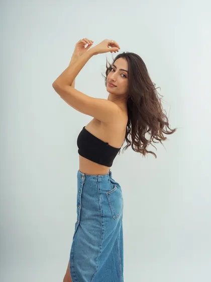 Another shot with beautiful hair movement. The simple, clean makeup ensures the model's natural beauty is the focus.