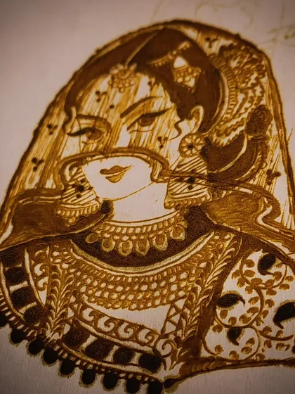 A demonstration of my portrait work, created entirely with organic henna paste. This design captures the shy and beautiful essence of a bride in her ghunghat (veil), showcasing the fine lines and shading techniques I use to bring figures to life.