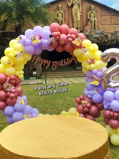 Another view of the outdoor butterfly theme at a resort. I can set up my decorations at any location, indoors or outdoors.