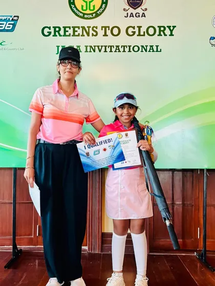 Aahana Shrivastava receives her certificate and trophy, celebrating her qualification for multiple international tournaments.