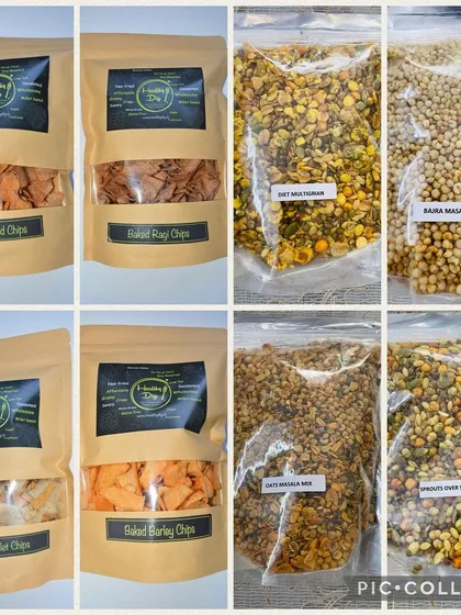 This is what healthy snacking looks like! I offer a wide range of baked and roasted options, including multigrain mixes, baked ragi chips, and bajra masala puffs, all made with wholesome ingredients.