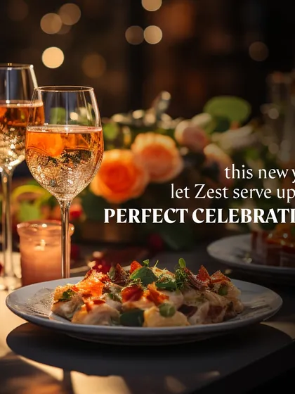 A graphic inviting guests to let Zest serve the perfect celebration.