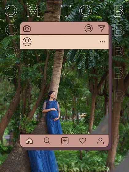 A creative take on a beautiful outdoor maternity portrait. This edit frames the mother-to-be within a social media post, adding a modern and fun twist to a classic pregnancy photo.