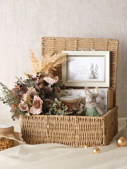 A perfect return favor or a gift for a mom-to-be. This hamper includes our decadent brownies, Sichuan chili peanuts, hazelnut cookies, and a cuddly rabbit soft toy.