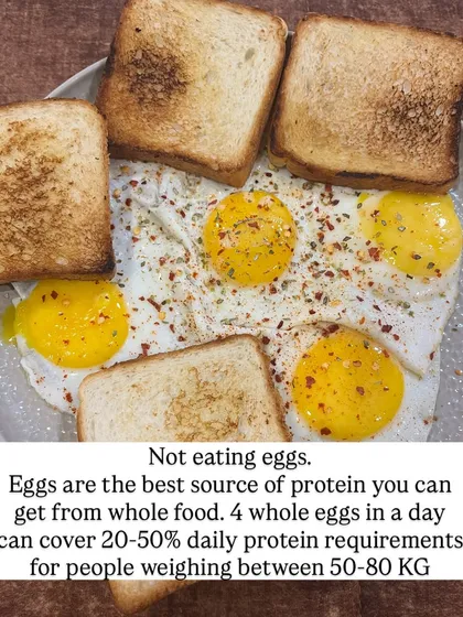 Don't make the mistake of not eating eggs. They are one of the best whole-food protein sources. Four whole eggs can cover 20-50% of the daily protein requirement for many people.
