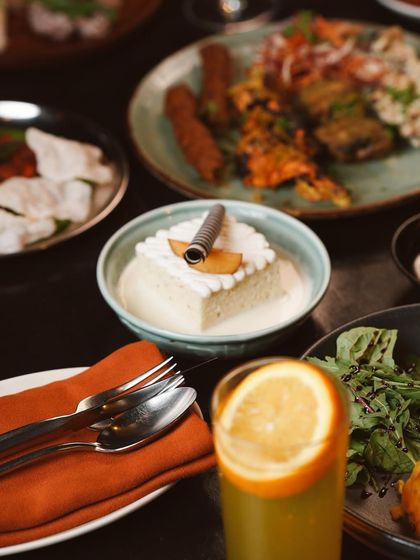 The sweet finale to a perfect brunch. This delicate dessert, paired with a refreshing citrus drink, is just one of the many sweet treats you can indulge in.