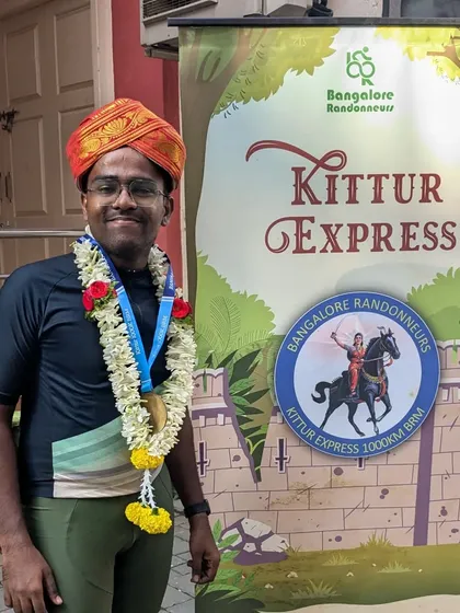 The smile of a finisher. This rider successfully completed the Kittur Express 1000K, a 1000km journey through highways, narrow country roads, and rolling terrain.
