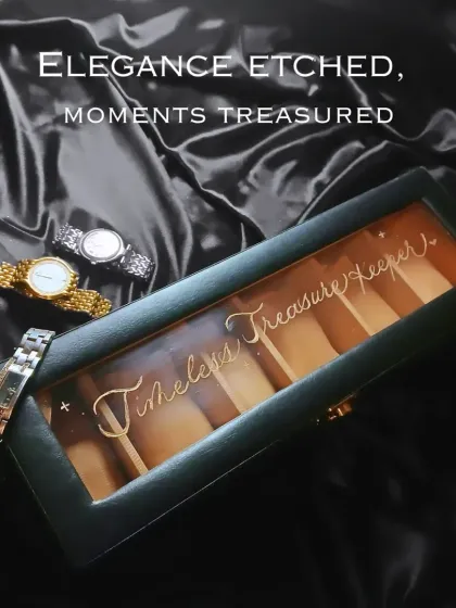 I call this a 'Timeless Treasure Keeper'. Engraving a custom message on a watch box turns it into a meaningful heirloom, a special place to store cherished moments and timepieces.