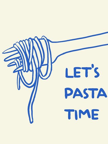 An illustration celebrating pasta time. It’s a simple, fun graphic that captures the joy of digging into a good bowl of pasta.