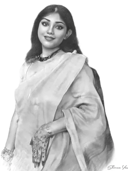 A portrait of a client with henna on her hand, a detail I was careful to include. The traditional jewelry and saree complete this elegant look.