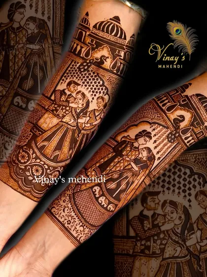 This design features multiple scenes of a couple dancing, creating a festive and joyous narrative on the arms. We learn how to use the entire arm as a canvas for storytelling.