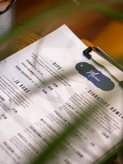 A clean, professional shot of a restaurant's menu. This type of image is great for websites or social media to give customers a preview of the offerings.