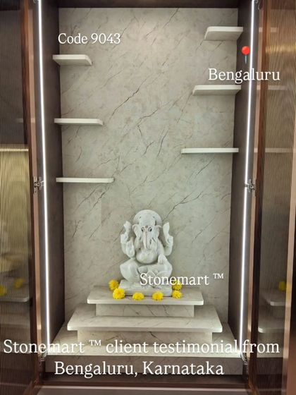A client in Bengaluru, Karnataka, shared this image of our 16-inch white marble Ganesha idol placed in a stunning, custom-lit home temple. It is an honor to see our work become part of their spiritual life.