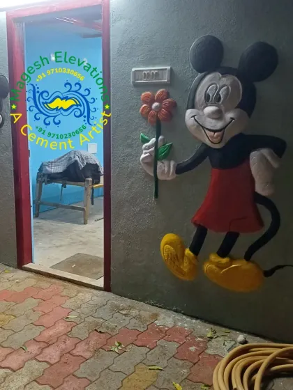 To show my range, here is a fun, colorful 3D cement sculpture of Mickey Mouse for a client's home. I can bring any idea or character you have in mind to life, whether it is traditional or modern.