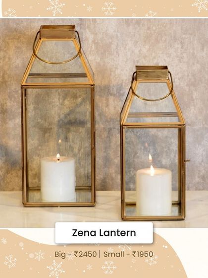 The Zena Lantern is a modern and elegant choice, with its clean lines and brass finish, perfect for holding pillar candles.