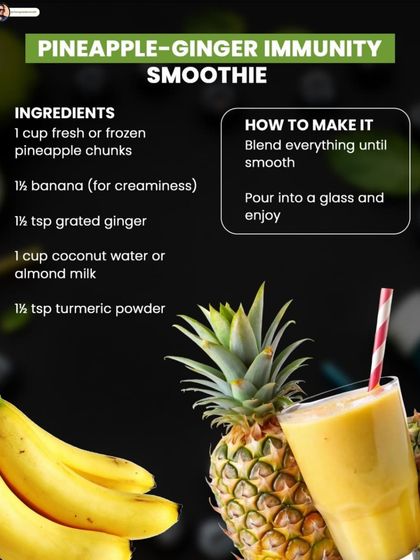 This pineapple-ginger immunity smoothie is a delicious way to fight inflammation. It combines pineapple, banana, ginger, and turmeric.