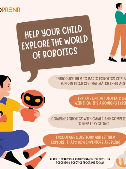 This infographic provides helpful tips for parents on how to introduce their child to the world of robotics, from using basic kits to exploring online tutorials together.