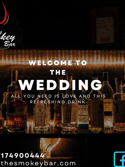 A welcoming graphic for wedding events, reminding clients that all you need is love and a refreshing drink.