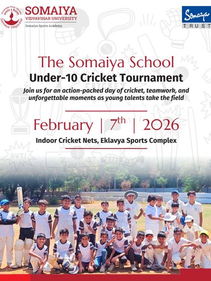 The announcement for The Somaiya School Under-10 Cricket Tournament. My services include creating engaging promotional content for youth sporting events.