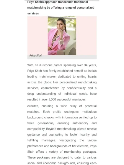 Mid-Day featured my personalized matchmaking services, recognizing me as India's No. 1 Matchmaker. The article discusses how my bespoke approach, with packages designed for different client needs, transforms lives by creating lasting unions.