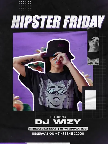 A "Hipster Friday" event poster with a cool, modern design. I adapt my sets to fit the theme of the night, whether it's commercial, hip-hop, or underground.