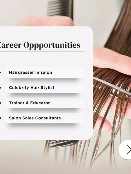 This graphic outlines the diverse career opportunities available after graduating from our program, from salon hairdresser to celebrity stylist or educator.