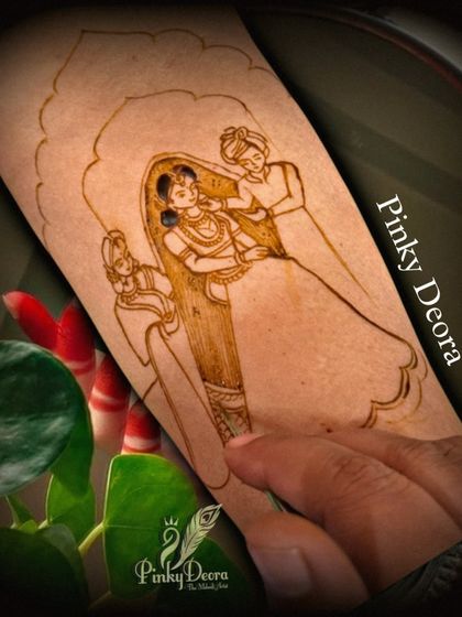 Bridal mehndi is a story written on the hands. This design captures a beautiful wedding ceremony moment. Learning to draw such multi-figure scenes is a key part of my advanced figure drawing workshop.