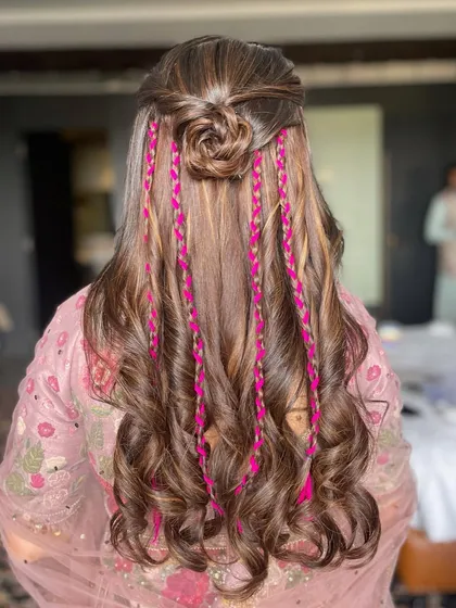 Another look at the back of the carnival hairstyle, a perfect choice for a mehendi or haldi.