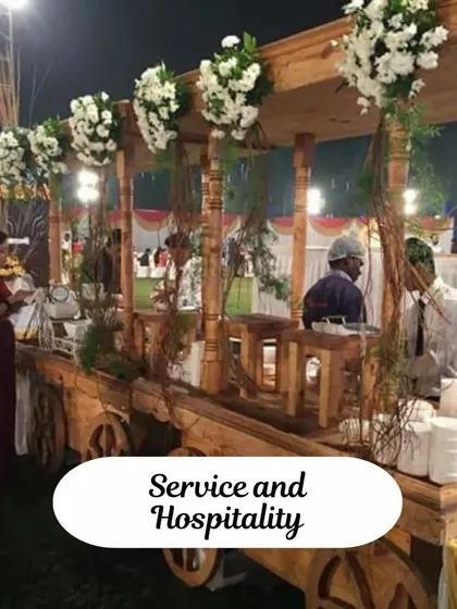 Service and hospitality are just as important as the food. This rustic wooden cart station, decorated with fresh flowers, creates a beautiful and inviting space for guests to interact with my team and enjoy the food.