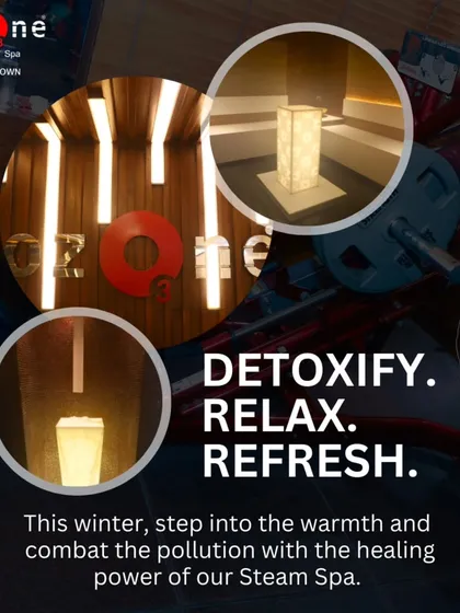 This collage highlights the key benefits of using the steam spa: detoxification, relaxation, and refreshment. It’s an essential part of combating city pollution and enhancing your overall wellness journey.