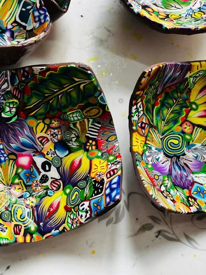 Two finished trinket dishes side-by-side. Even though they are made from the same slab, the way I shape them makes each one completely unique.
