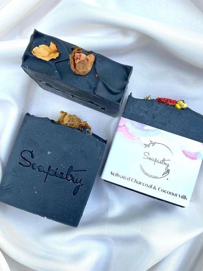 My Activated Charcoal & Coconut Milk soap is a powerhouse for oily skin. The charcoal helps detoxify and deep clean pores, while the coconut milk ensures it doesn't dry you out.