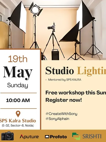 An invitation to a free Sunday workshop on Studio Lighting. These sessions are a great way to get hands-on experience and learn in a creative, supportive environment.