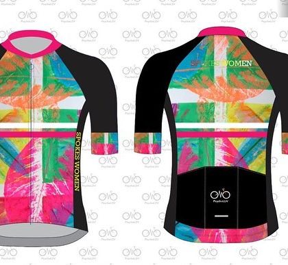 The black variant of our 2023 Summer jersey for women. The dark sleeves and side panels offer a sleek contrast to the vibrant colors of the main design, creating a sharp look for any ride.