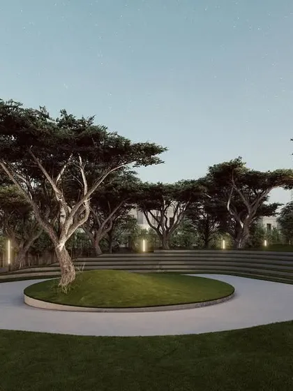 We design public spaces that foster community interaction. The open-air amphitheater at Ameeras, surrounded by mature trees, serves as a natural gathering point for events, performances, or quiet evenings under the stars, enhancing the social fabric of the township.