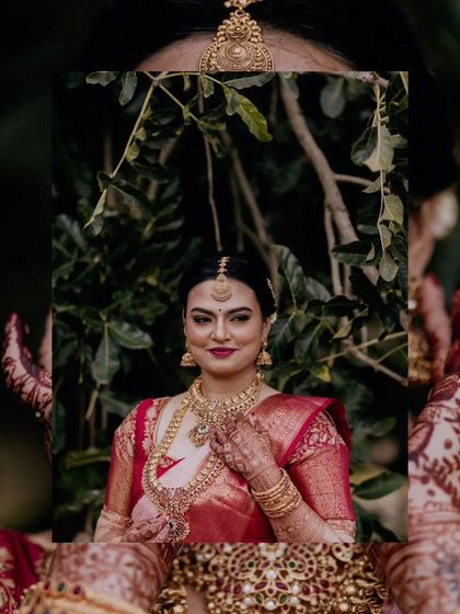 A creative collage of a bride's portraits, with an overlay effect creating a dreamy and artistic feel.