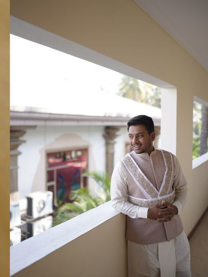 A collage of photos celebrating one year of marriage, featuring moments from the wedding day.