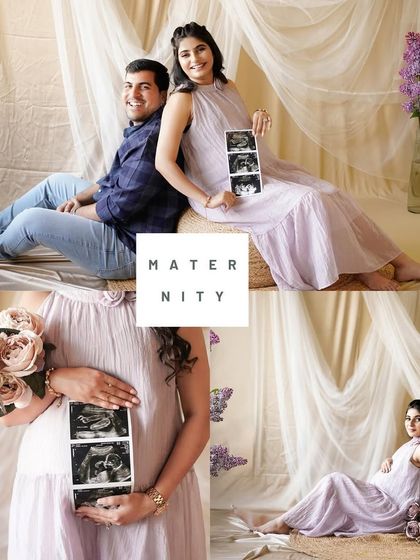 A collage from a lovely session in pastel tones, where the couple uses their sonogram pictures to announce their joy.