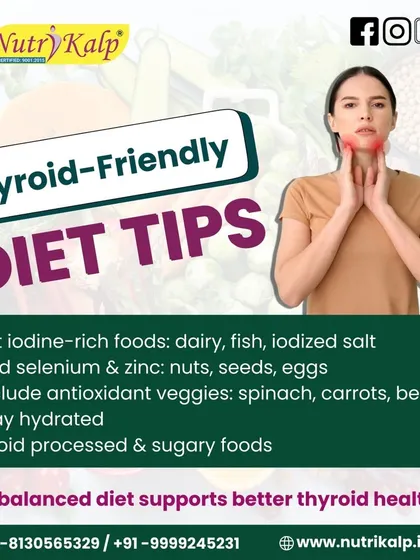 This infographic provides clear, actionable diet tips for supporting thyroid health. We recommend including iodine-rich foods, nuts, seeds, and antioxidant-rich veggies while avoiding processed items.