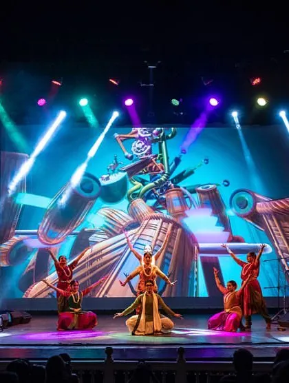 My students and I performing a dynamic sequence from 'Antariksha Sanchar'. The choreography for this piece blended the strong lines of Bharatanatyam with movements inspired by the theme of flight and technology.
