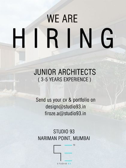 Studio 93 in Mumbai is hiring Junior Architects with 3-5 years of experience for their office in Nariman Point.