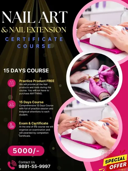 Ready to start a creative career in the nail industry? Our 15-day Nail Art & Extension Certificate Course gives you all the practical skills you need, and we provide all the products for your practice.