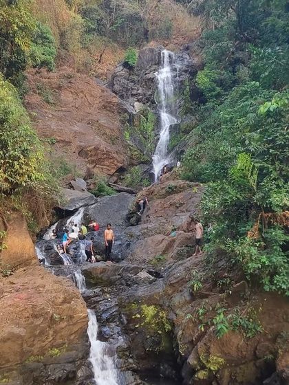 Vibhuthi Falls near Gokarna, a beautiful spot to cool off after exploring the Yana Caves on our coastal Karnataka trip.