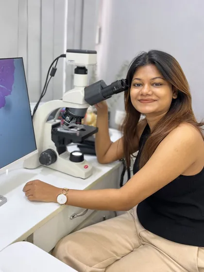 Accurate diagnosis always comes first. As a trained dermatopathologist, I often examine skin biopsies under a microscope right here in my clinic. This crucial step ensures we are treating the root cause of the problem, not just the symptoms.